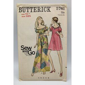 Vintage 1970s Butterick 5761 Misses One-Piece Dress Sewing Pattern Size 10